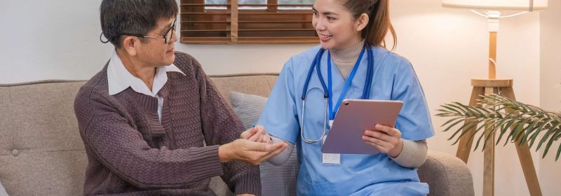 Nurse, hands and senior patient in empathy, safety and support of help, trust and healthcare consulting. Nursing home, counseling and gratitude for medical caregiver, client and hope in consultation.